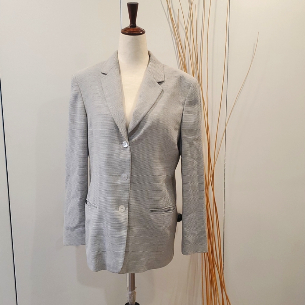 Vintage Les Copains Womens Light Gray Wool Blazer